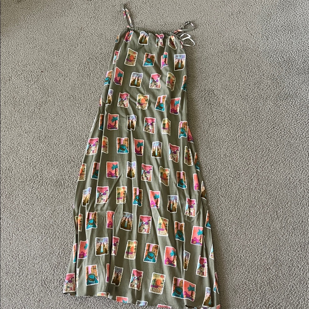 Nordstrom Olive Maxi Dress with Multicolor Stamp Print